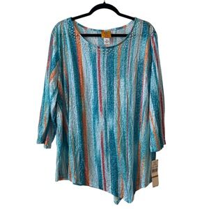 NWT RUBY RD. Must Haves II Striped Long Sleeve Top with Studs SZ 3X